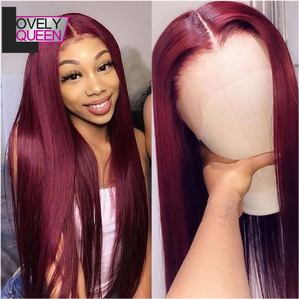 Бразильские Wig13x4 прямые бордовые кружевные передние парики 99J человеческие