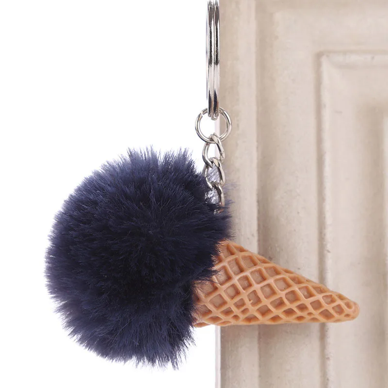 

Girls Fashion Jewelry Party Keychain Lovely Ice Cream Fluffy Key Ring Baby Shower Gift For Women Bags Pendant