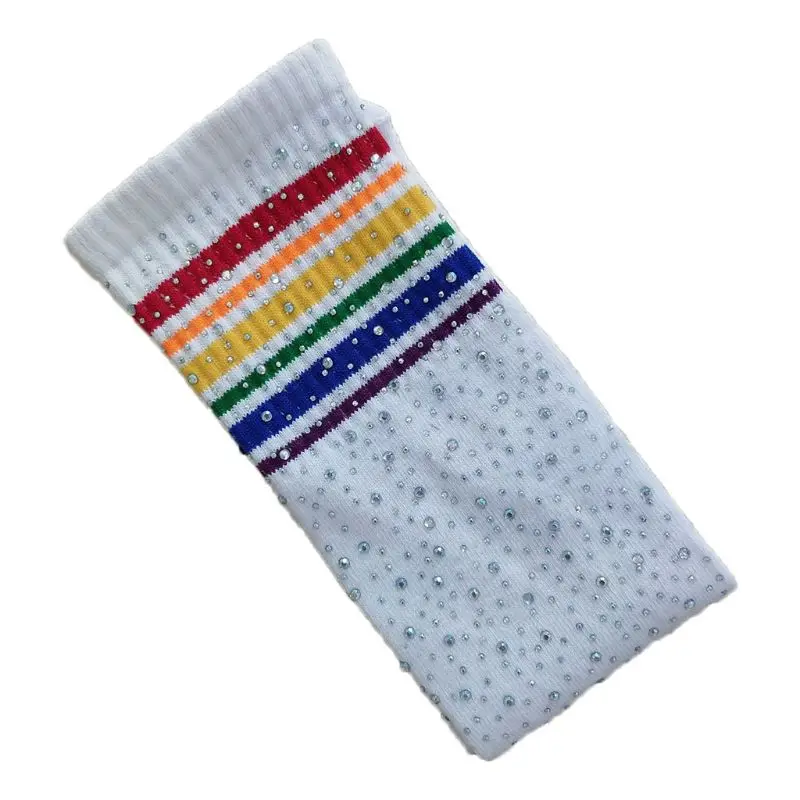 Модные детские гольфы цветные полосатые чулки со стразами для девочек