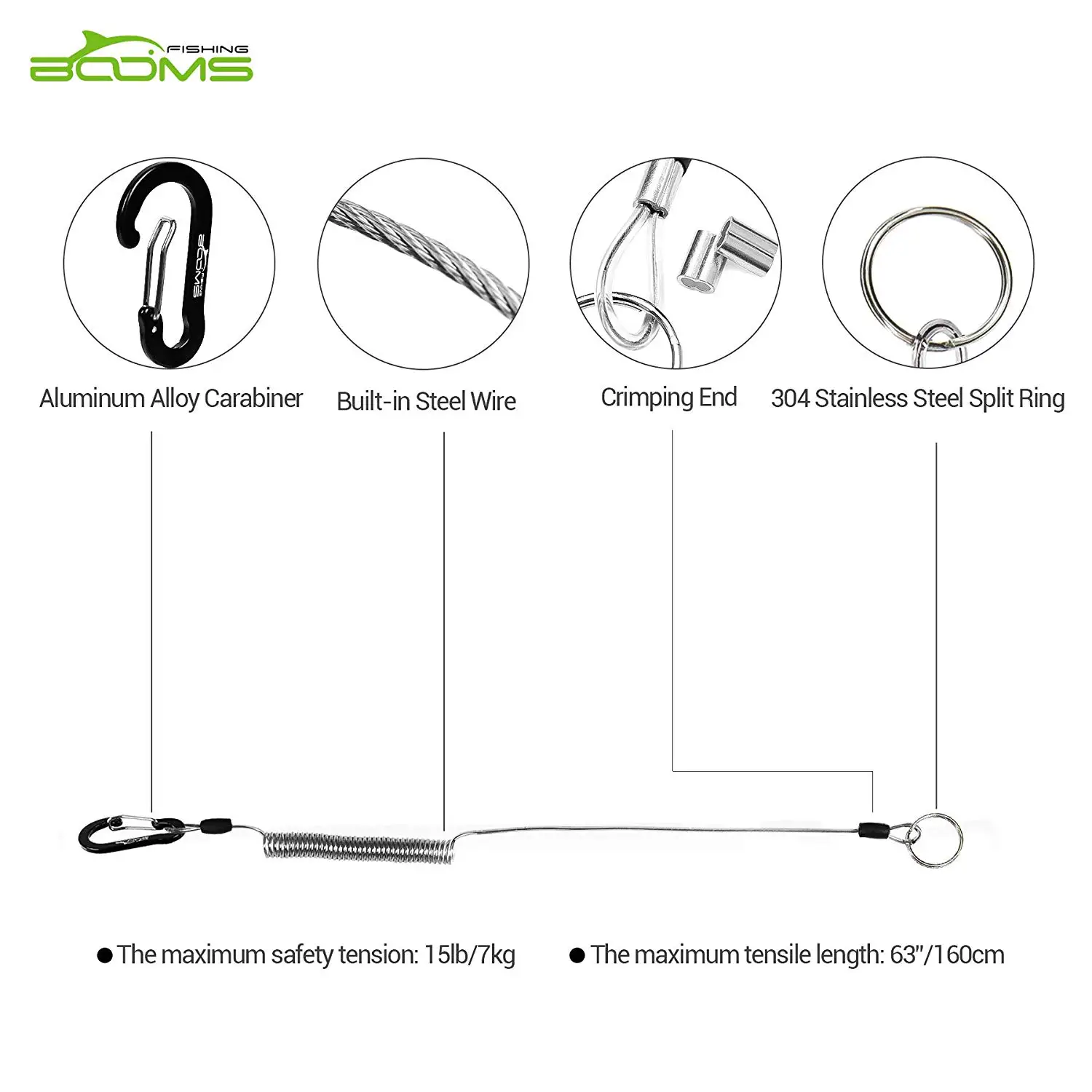 Booms Fishing T01 Coiled Lanyards Carabiner Clip with Rod Straps for and Landing Net | Спорт и развлечения
