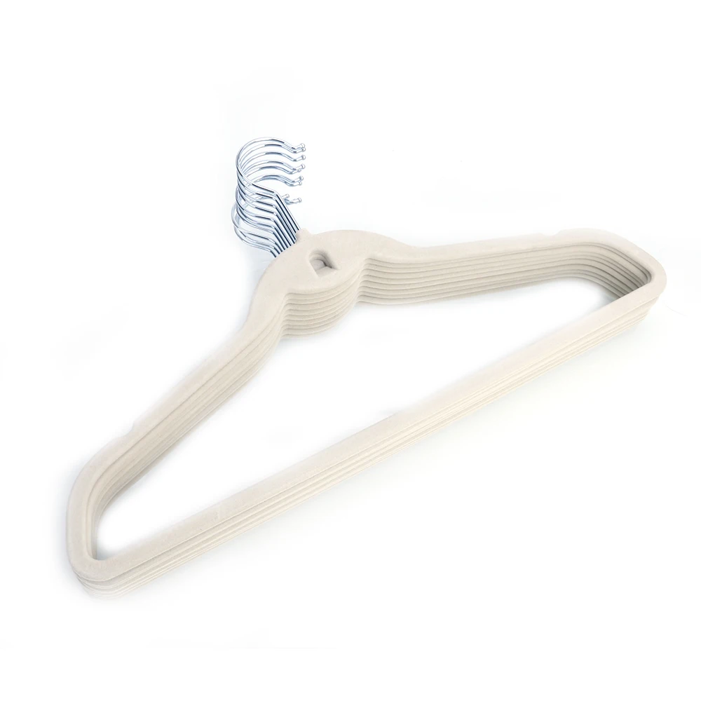 

10Pcs Plastic Flocking Clothes Hangers with Hook 45 x 0.5 x 24.5cm TB Sale