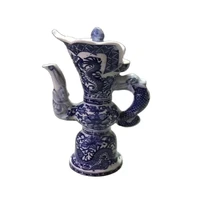chinese old porcelain dragon shaped kettle with blue and white porcelain
