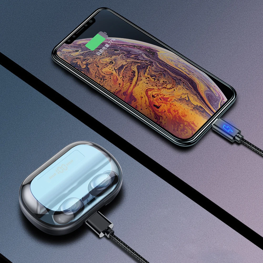 TWS 5,0 Bluetooth 8D стерео наушники IPX7 водонепроницаемые спортивные Беспроводные наушники с 4000 мАч Внешний аккумулятор светодиодный дисплей