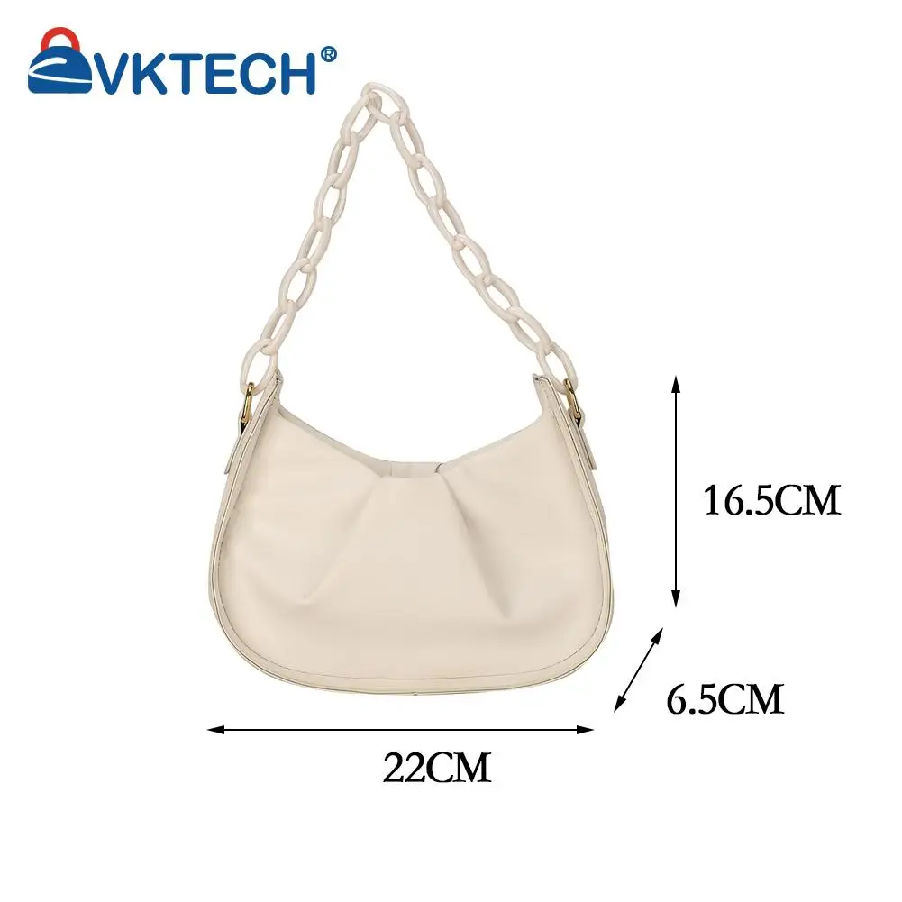 

Vintage Women PU Leather Solid Color Pleated Shoulder Crossbody Messenger Bags Casual Ladies Acrylic Chain Mini Handbags Purse