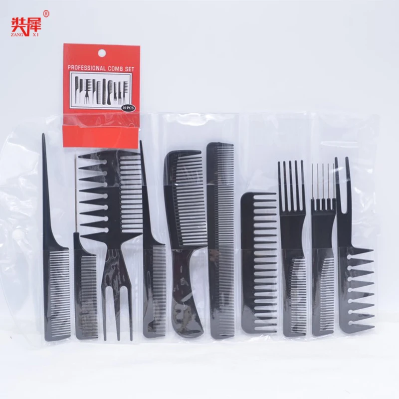 10pcs/set anti-static professional salon hairdressers comb 10 style fine cutting black combs for barber hairdresing