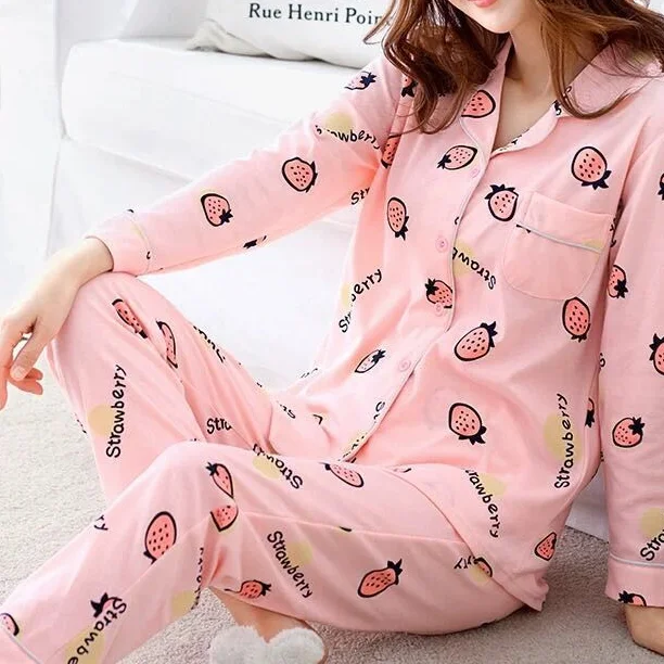 

Spring and Autumn Ladies Pajamas Set, Pure Cotton Long Sleeve Trousers, Fashion Homewear, Soft and Comfortable Two-Piece Set