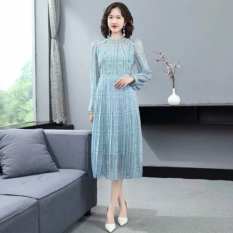 

Женское платье миди с длинным рукавом, элегантное винтажное платье составного кроя с вышивкой и принтом для вечеринки, лето 2021