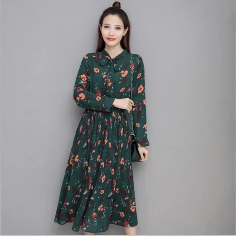 2020 осеннее шифоновое платье с цветочным рисунком женское длинным рукавом vestidos