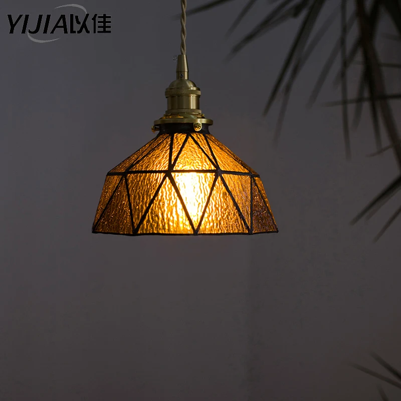 Античный витражный светильник подвесной из стекла для гостиной прозрачный