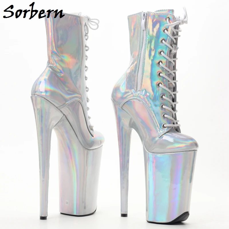 Женские голографические ботинки Sorbern серебристые на высоком каблуке 6 7 8 9|Женские