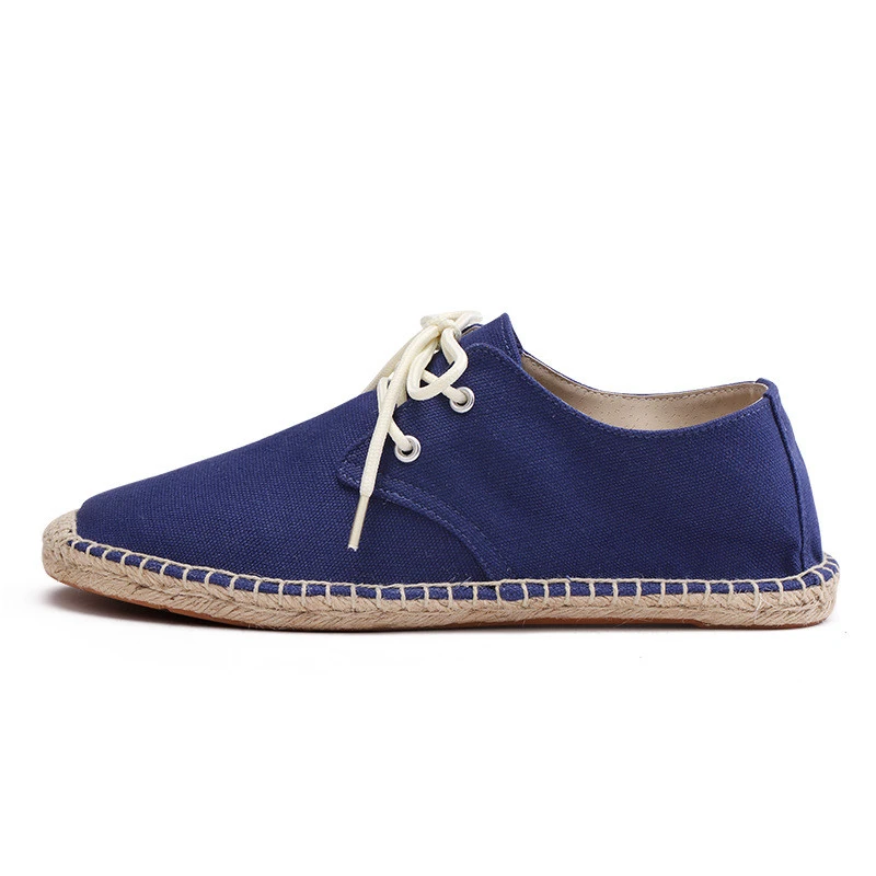 

Men Canvas Shoes Summer Breathable Fashion Casual Flat Loafers driving lazy Comfortable Espadrille Fisherman Linen Shoes Blue