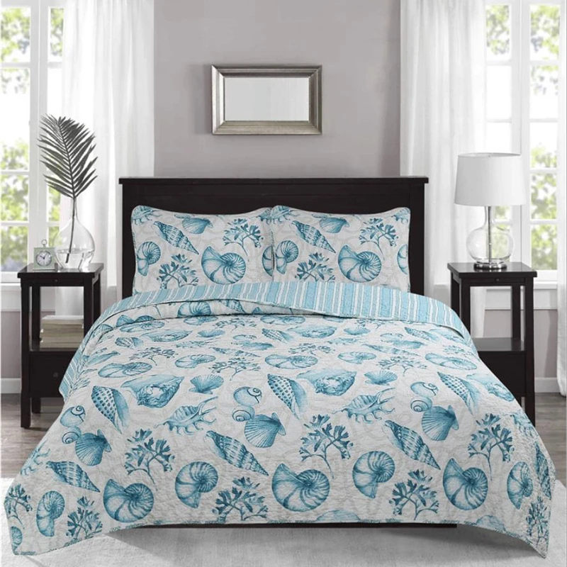 

Постельное белье + наволочки синие раковины водоросли постельное белье в океаническом стиле Роскошное хлопковое одеяло двуспальная кроват...
