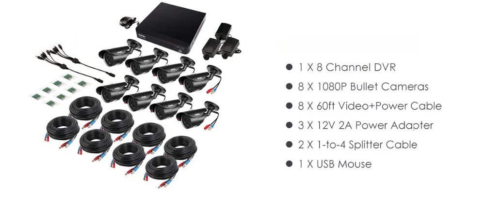 ZOSI HD-TVI 8CH 1080P DVR комплект 2.0MP камеры безопасности Система 8*1080P День ночного видения CCTV Домашняя безопасность без HDD