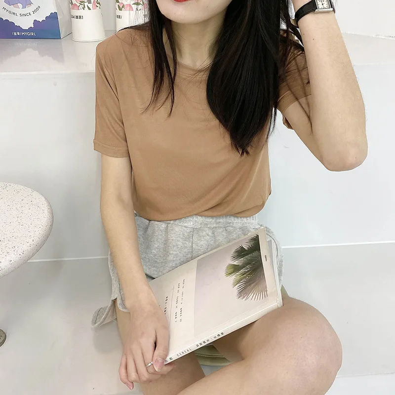

VODOF 2021 new ladies solid color solid color T-shirt base fashion casual all-match Korean top