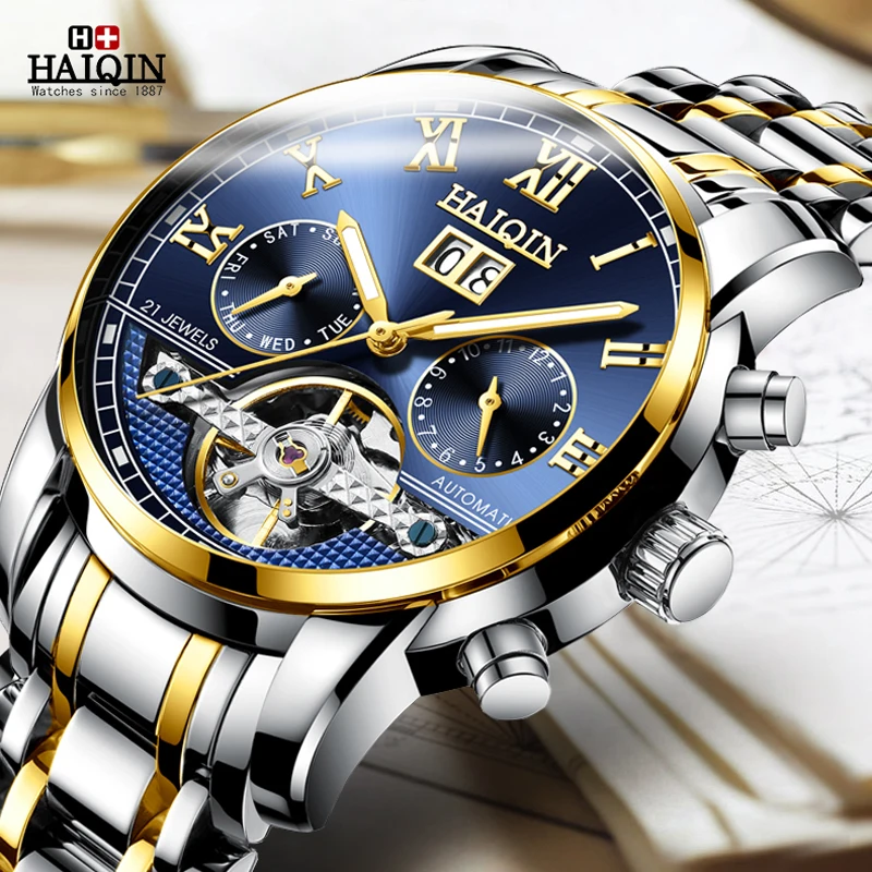 Часы наручные HAIQIN Мужские механические Роскошные автоматические
