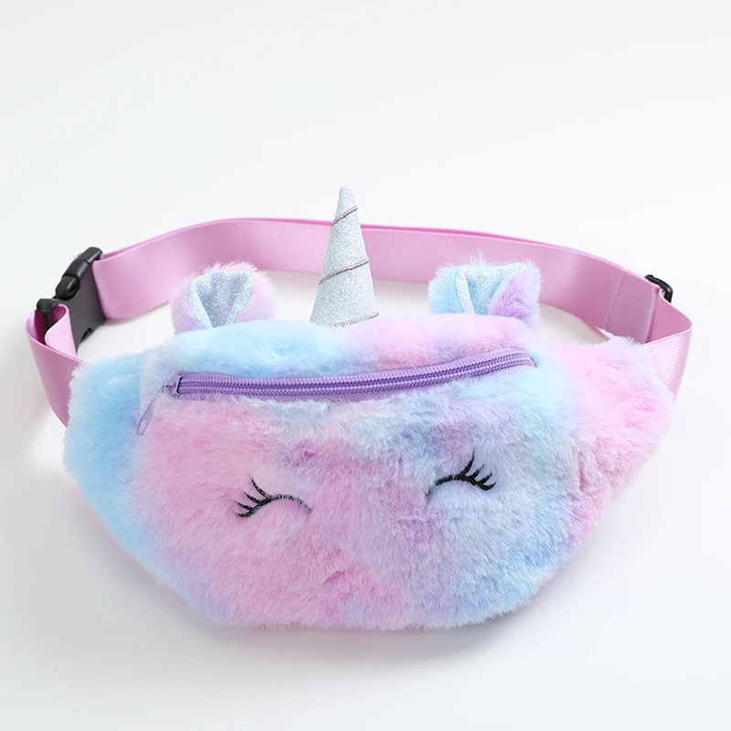 Purple Fanny Women Plush Waist Bag Unicorn Chest Bags Cute Travel Belt Shoulder Bag For Teenager Girls Waist Bag - Цвет: Purple