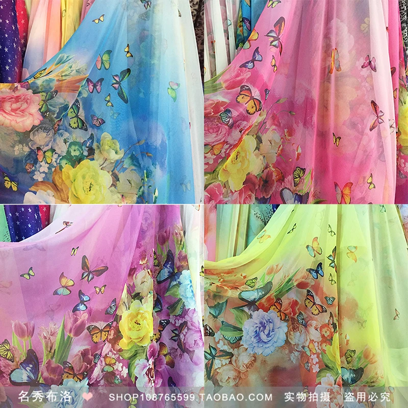 

30D printed chiffon scarf yarn butterfly clothing costume transparent silk fabric