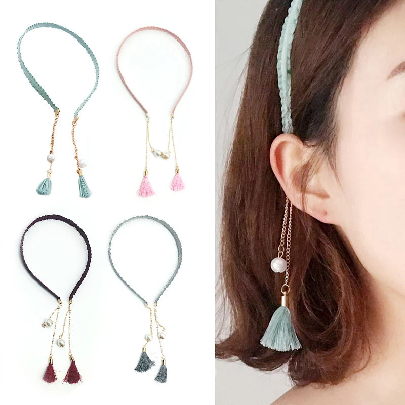 Детская повязка на голову с цветами аксессуары для волос жемчугом бахромой