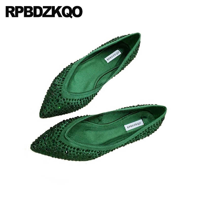 Зеленого цвета без застежки Стразы Острый мысок Туфли-сатин красное вино Мягкая