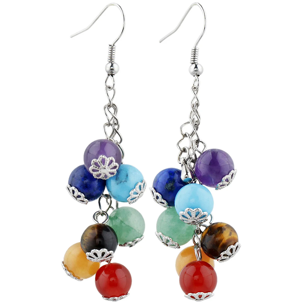Оптовая продажа Разноцветные длинные серьги-подвески с круглыми бусинами в виде