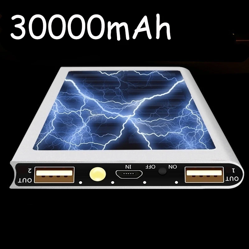 30000mAh Солнечная батарея портативная Водонепроницаемая светодиодная Powerbank