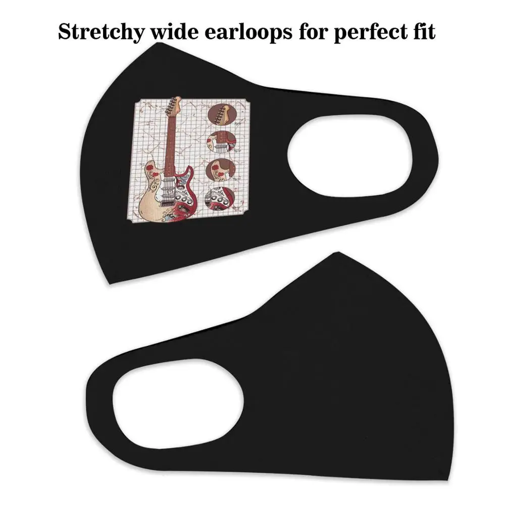 Red Stratocaster Guitar With Roses T-Shirt kids Men Women face mask designer breathing black cotton facemasks bandana custom | Спорт и