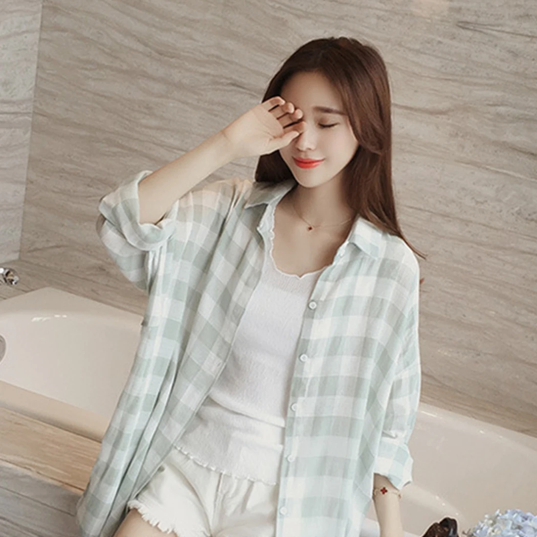 2019 Весна большая клетчатая рубашка Женская Корейская Толстовка Harajuku тонкий Blosue