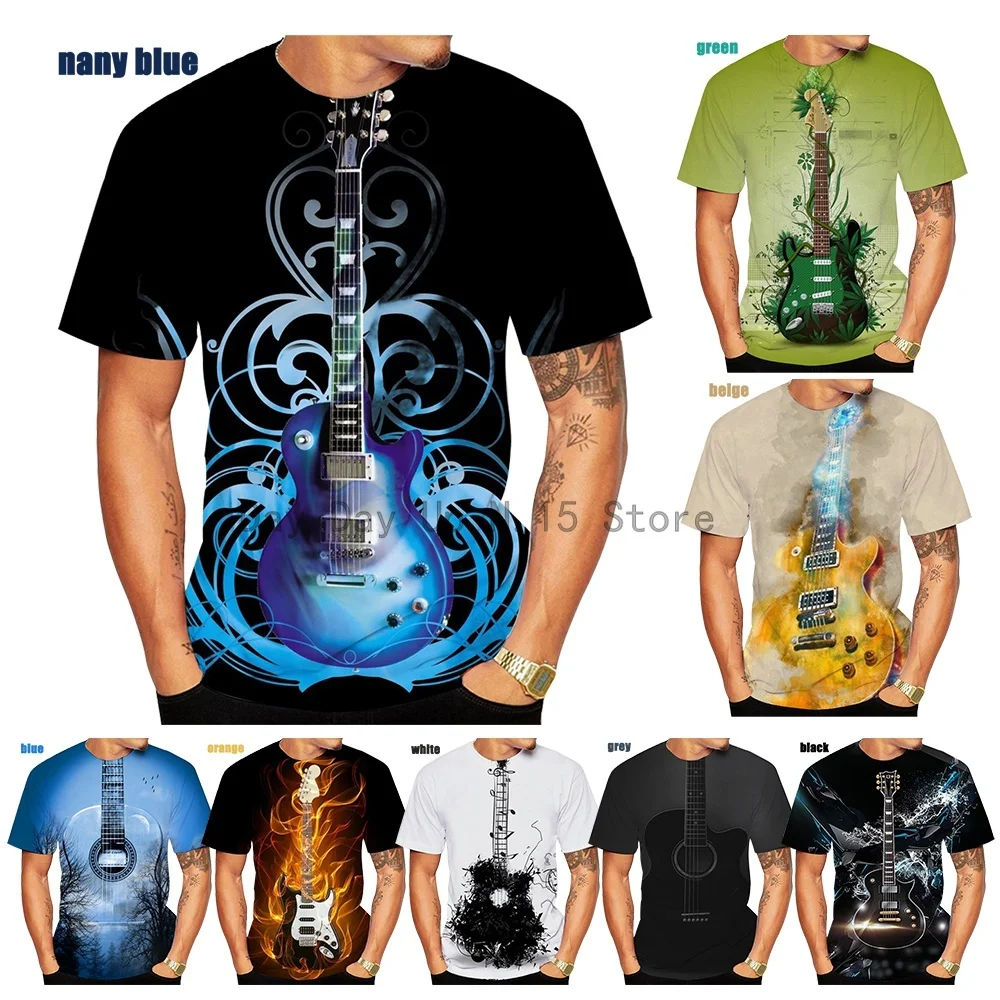 

Latest Fashion Men 3D Printed Guitar Musical Casual T-shirt Hip Hop Music Short Sleeve size XXS-5XL