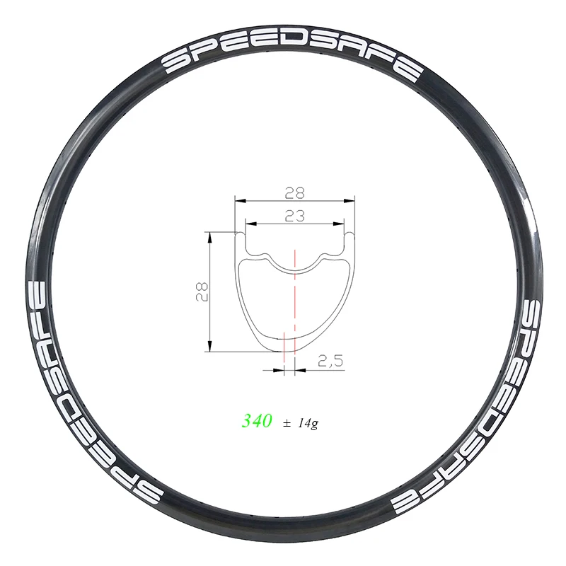 Супер светильник 29er 370g MTB XC 28 мм Асимметричный карбоновый бескамерный обод TL READY UD
