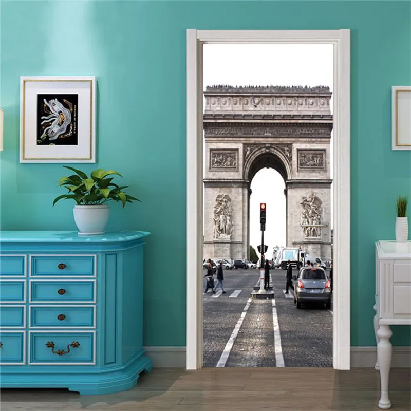 Настенная виниловая самоклеящаяся дверь современный городской Декор для дома 3D