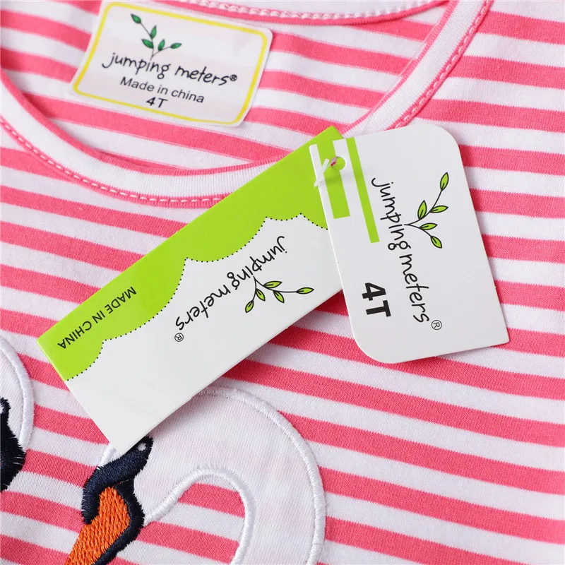 Платья для девочек с аппликацией в виде животных летние хлопковые платья полоску