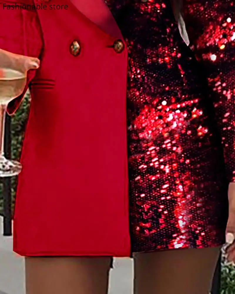 Женское офисное платье-блейзер с длинным рукавом и блестками | Пиджаки