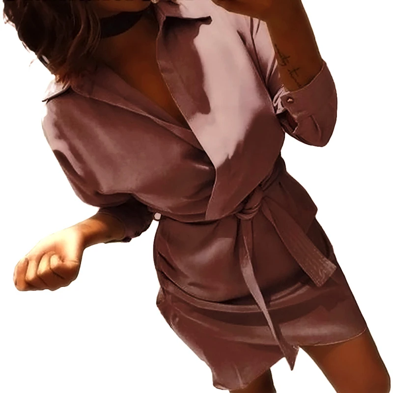 

Casual Shirt Dresses Women Summer Autumn Sexy Dress Office Dress Turn-Down Long Sleeve Bandage Elegant Dresses Vestidos