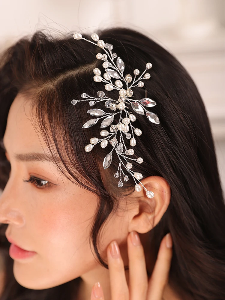 Модные Серебряные стразы жемчужные Кристаллы Свадебные заколки для волос