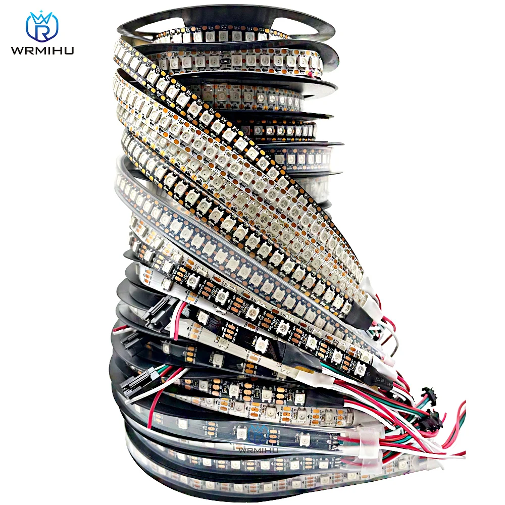 

DC5V WS2812B 5m/Roll 30/60/144leds/m Black/White PCB IP30/IP65/IP67 5050RGB Individually Addressable Smart led pixel strip light