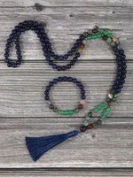 yuokiaa natural stone lapis lazuli 108 mala beaded tassel necklace meditation yoga spirit jewelry japamala set for women men