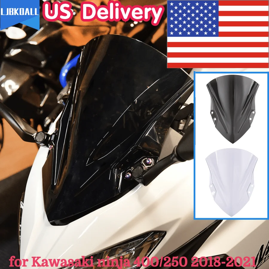 Motorcycle Windshield Windscreen Wind Deflector Fly Screen Shield Visor for Kawasaki Ninja 400 Ninja 250 2018 -2022 2021 2020