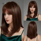 Темно-коричневый синтетический парик ALAN EATON с подсветкой Auburn с челкой средней длины шелковистый прямой парик для женщин термостойкий