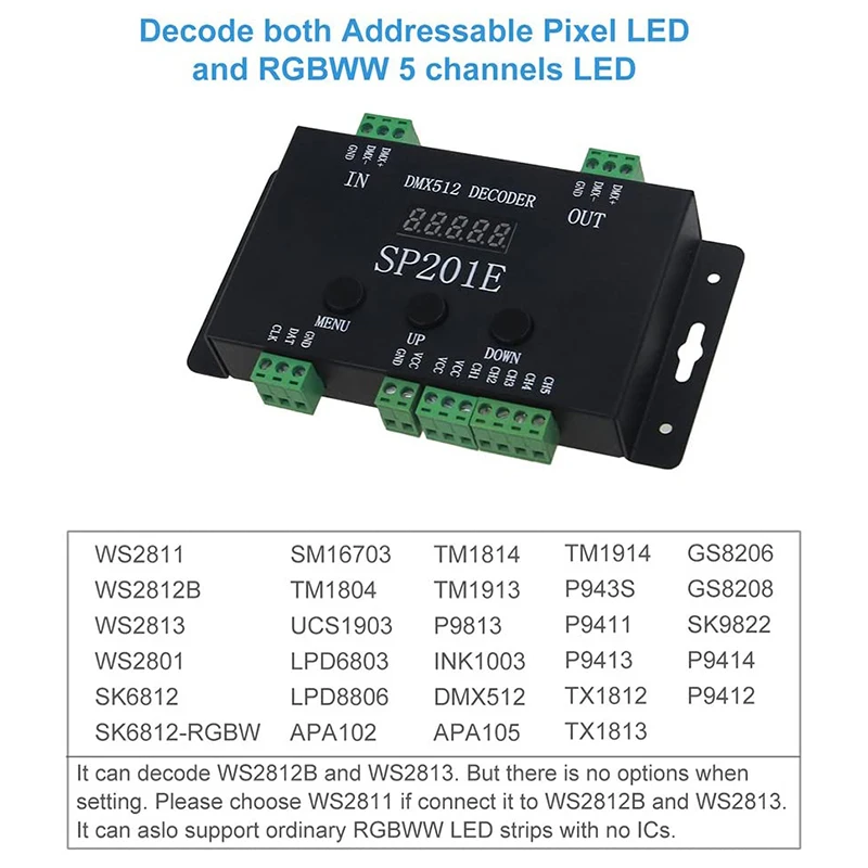 SP201E DMX512 WS2812B WS2811 DMX к SPI контроллер декодер поддержка нескольких ICs | Электроника