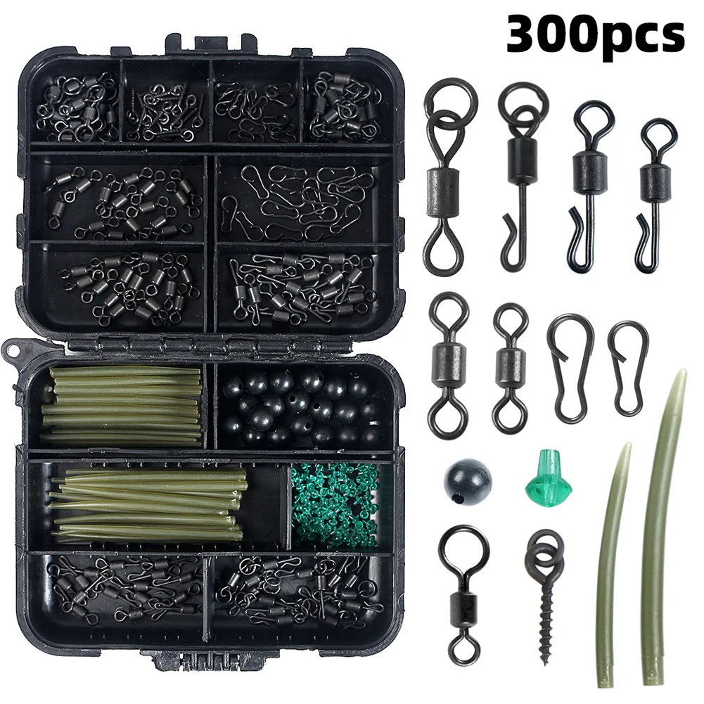 

300pcs/Box Carp Fishing Tackle Kit Soft Locking Pin Screws Pins Hook Block Bean Rolling Swivel Snaps Carp Fishing Accessories