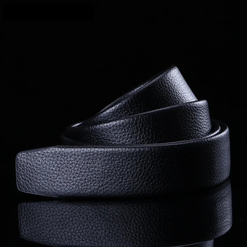 Кожаный ремень с натуральным лицевым покрытием без пряжки черный роскошный из