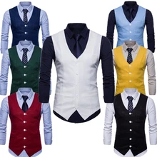 LUCLESAM – robe de couleur unie pour homme, gilet, col en v, simple boutonnage  (2)