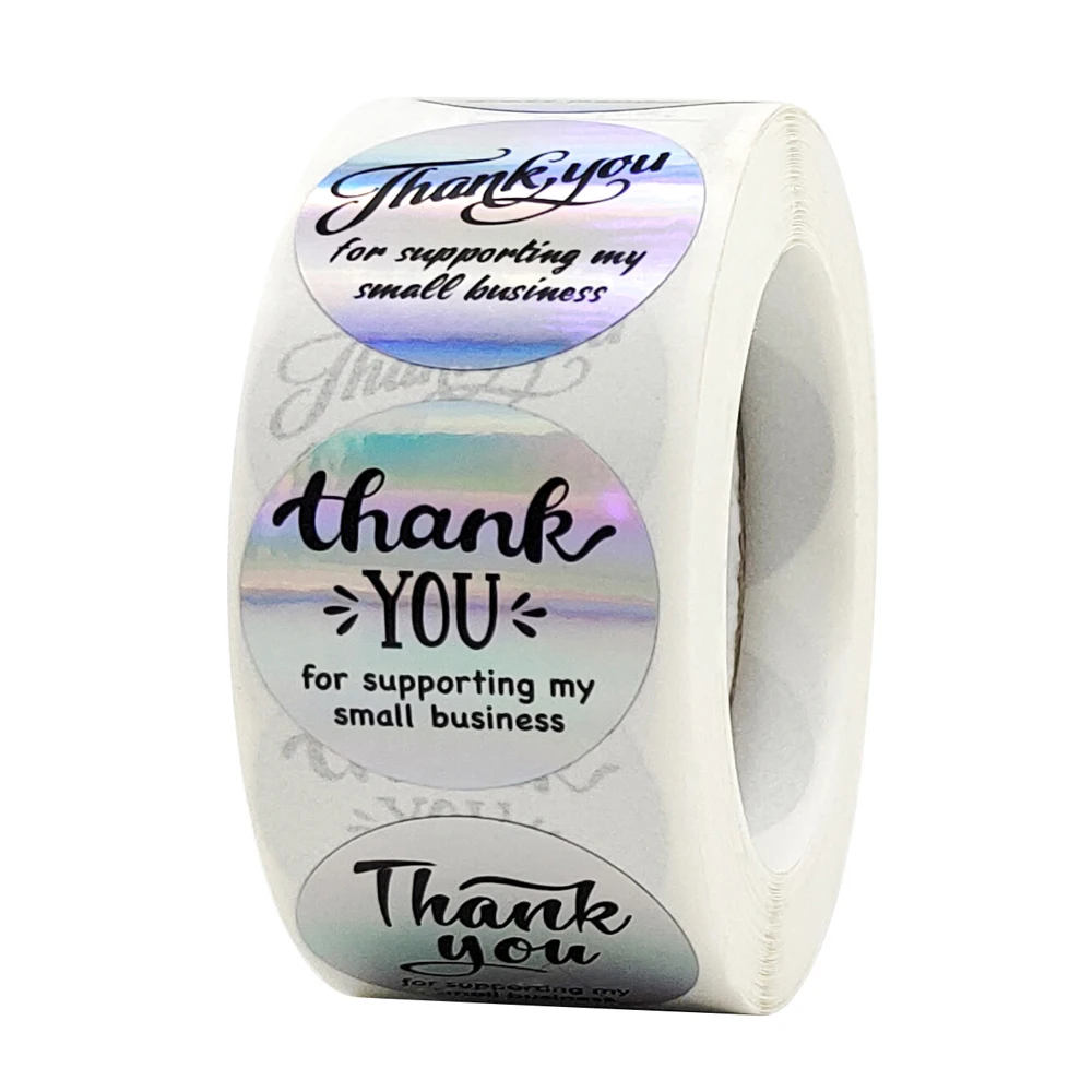 

Наклейки с радужным лазером Thank You, 100-500 шт., маленькие наклейки для бутиков, товары для упаковки, 1 дюйм/2,5 см