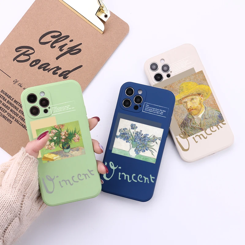 

Van Gogh Starry Sky Art Phone Case For iPhone 12 Pro 11 7Plus 7 8 8Plus X XR XS Max Soft Print Candy Color Phone Cover Fundas