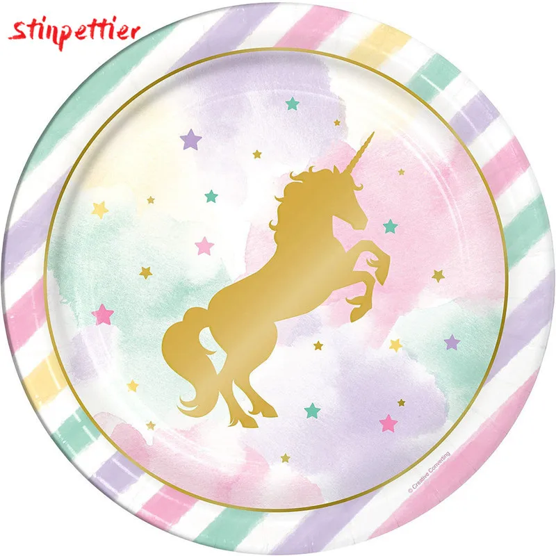 Единорог одноразовая посуда тарелки чашки скатерть соломинки для единорога тема