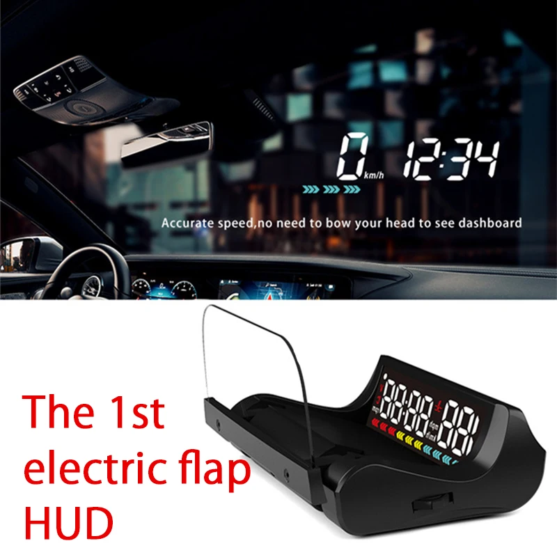 

Автомобильный проектор лобового стекла L5 HUD, дисплей с отображением скорости и температуры воды, предупреждение о переключении скорости на ...