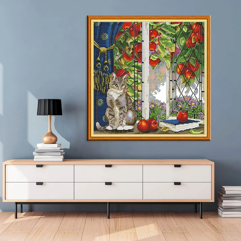 Joy Sunday новый прозрачный кот на подоконнике 11 и 14CT наборы для вышивки крестиком