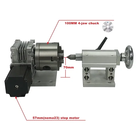 Вращающаяся ось задняя часть 4-я ось с 80 мм 4-челюстным патроном для дерева металла CNC маршрутизатор фрезерный станок CNC3040 6040 6090