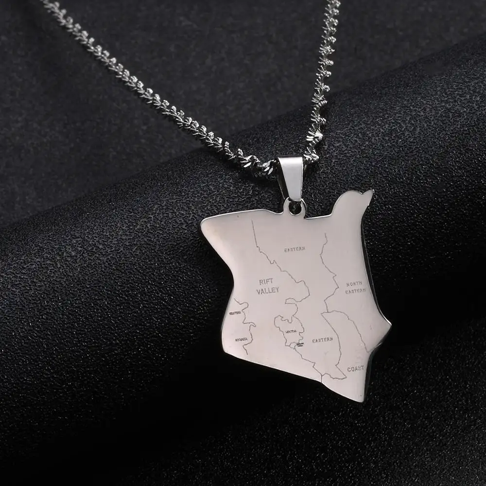 Ожерелья-подвески из нержавеющей стали с картой Кении золотого цвета ювелирная