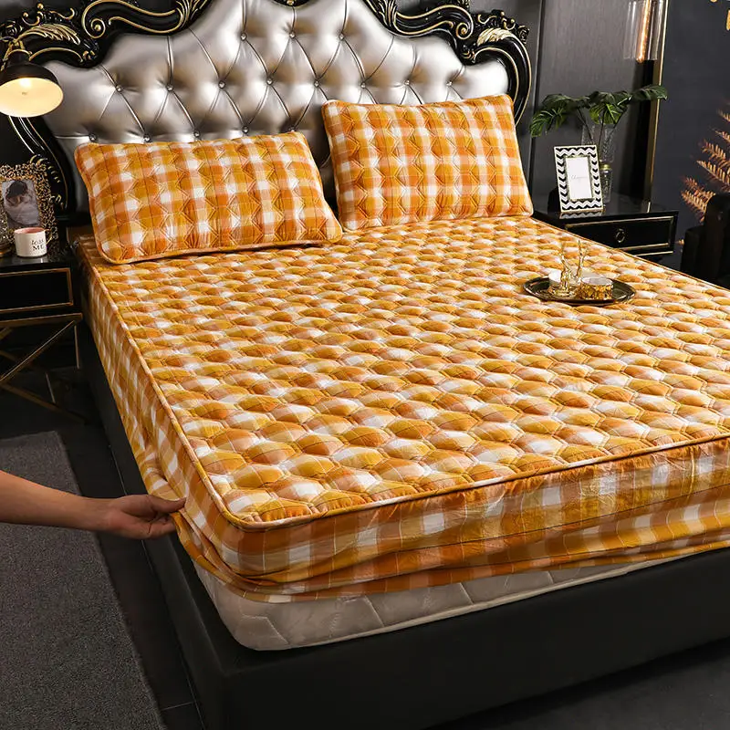 Утолщенная стеганая простыня для кровати наматрасник чехол теплый мягкий